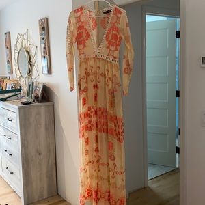 Embroidered sheer dress with built in body suit